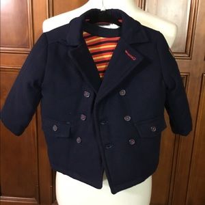 Beluga New York Boys Navy Pea Coat And Striped Lon